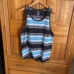 Large Blue/Black/White Striped Tank Top